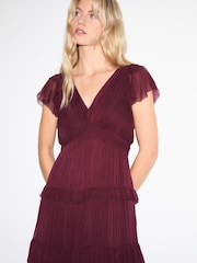 Jigsaw Red Frill Plisse Maxi Dress - Image 3 of 6