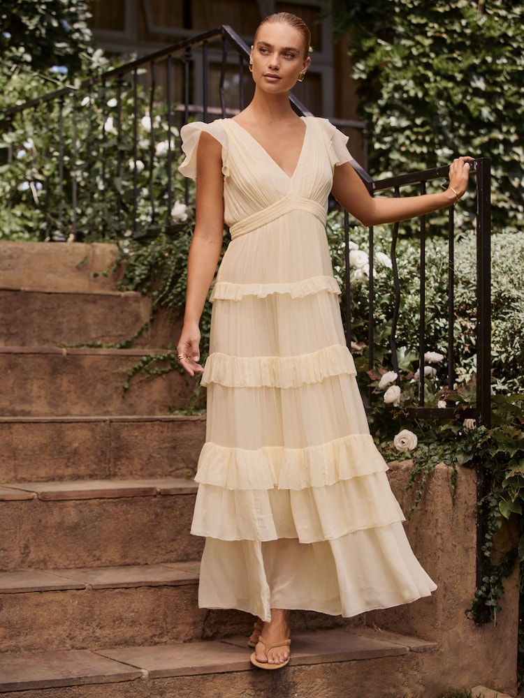 Jigsaw Yellow Frill Plisse Maxi Dress - Image 1 of 5