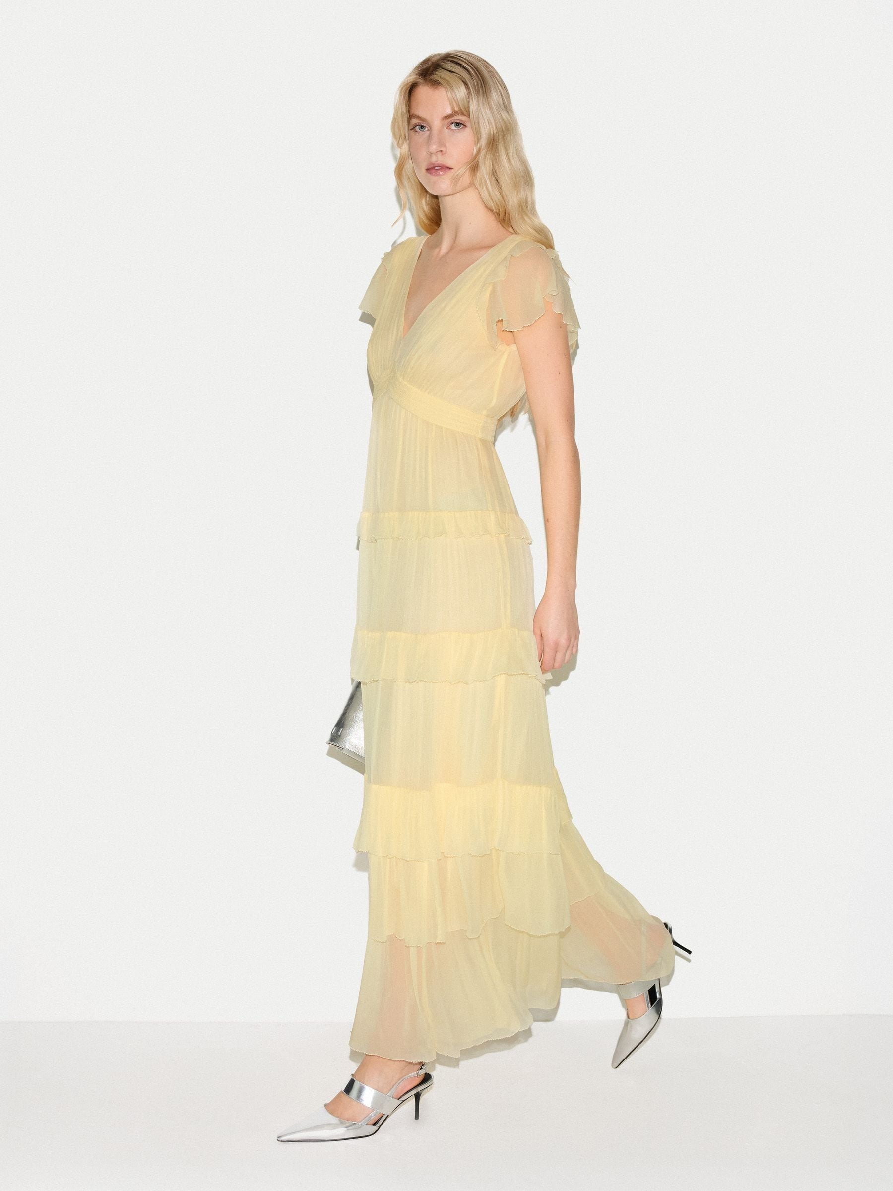 Buy Jigsaw Yellow Frill Plisse Maxi Dress from Next USA