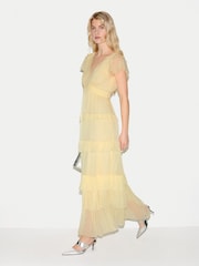 Jigsaw Yellow Frill Plisse Maxi Dress - Image 2 of 5