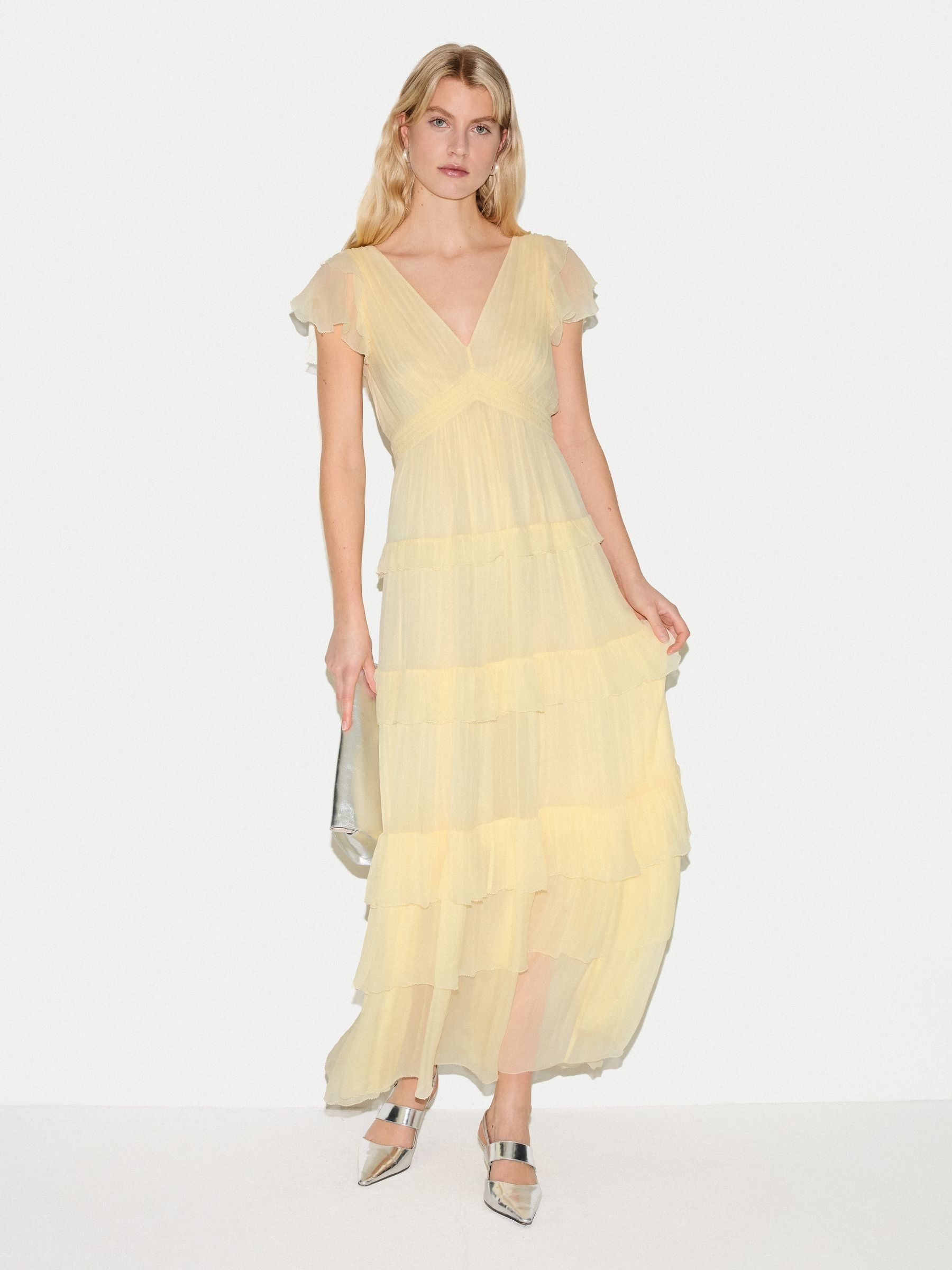 Buy Jigsaw Yellow Frill Plisse Maxi Dress from Next USA