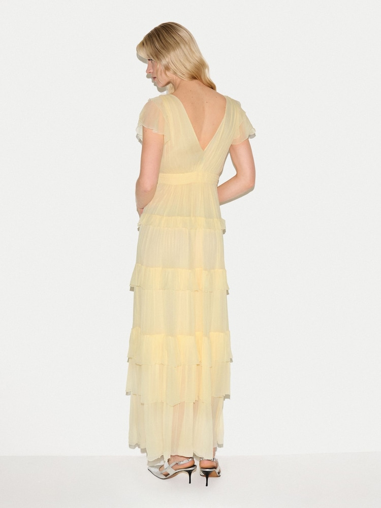 Jigsaw Yellow Frill Plisse Maxi Dress - Image 5 of 5