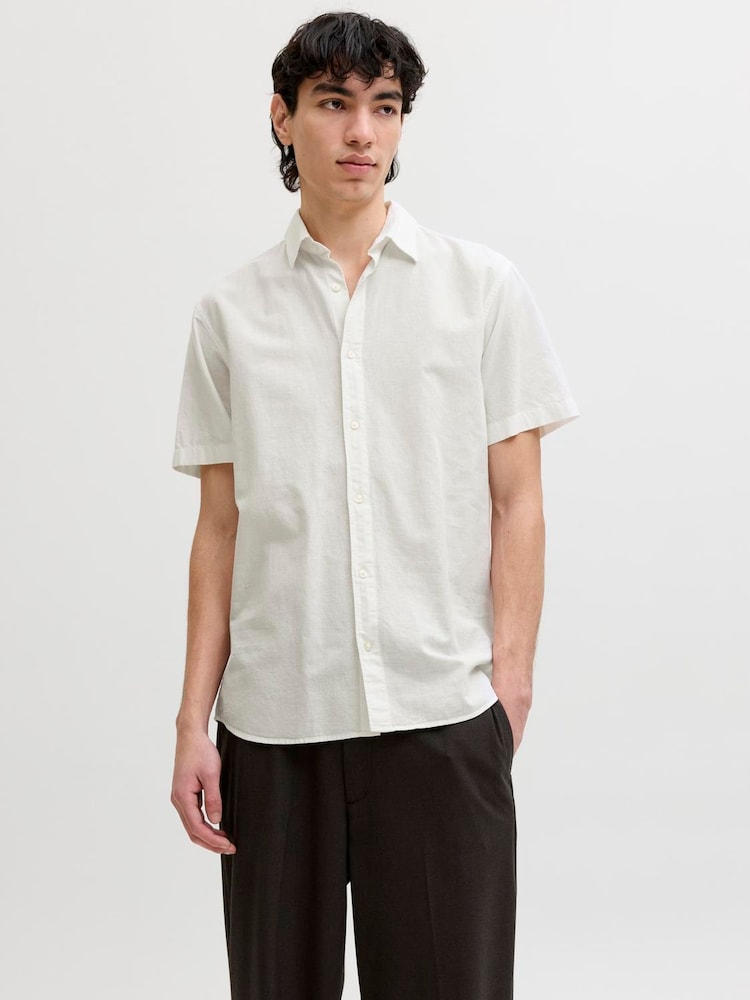 JACK & JONES White Linen Blend Short Sleeve Shirt - Image 1 of 6
