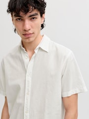 JACK & JONES White Linen Blend Short Sleeve Shirt - Image 3 of 6