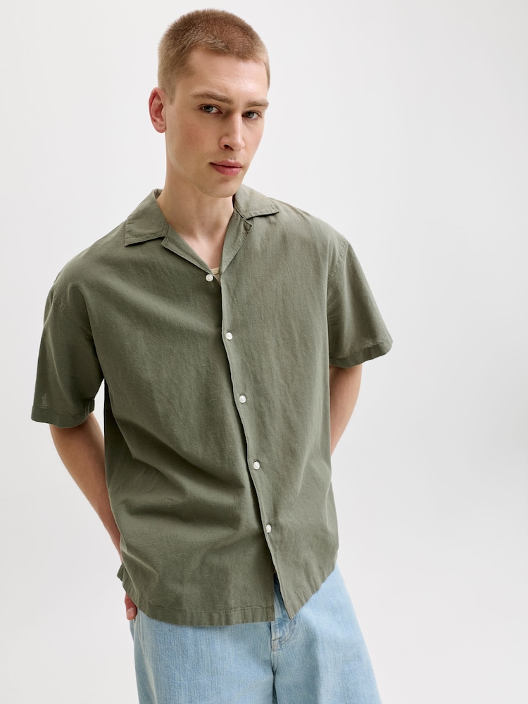 JACK & JONES Brown Linen Blend Resort Shirt - Image 1 of 10 JACK & JONES Brown Linen Blend Resort Shirt - Image 1 of 10