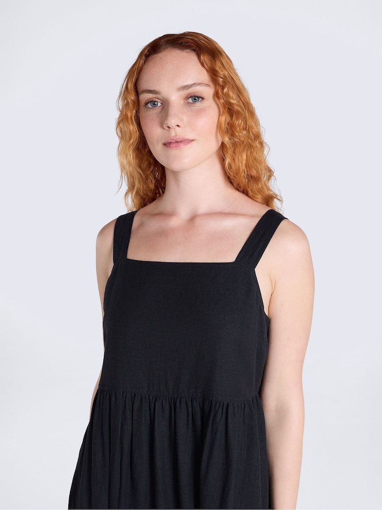 Animal Black Linen Midi Dress - Image 2 of 4 Animal Black Linen Midi Dress - Image 2 of 4