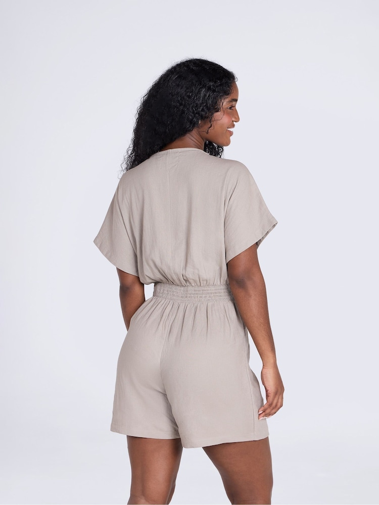 Animal Brown Linen Wrap Playsuit - Image 4 of 4 Animal Brown Linen Wrap Playsuit - Image 4 of 4