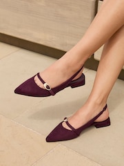 Linzi Red Align Pointed Toe Ballet Flats With Buckle Detail - Image 1 of 6