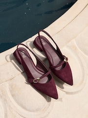 Linzi Red Align Pointed Toe Ballet Flats With Buckle Detail - Image 2 of 6
