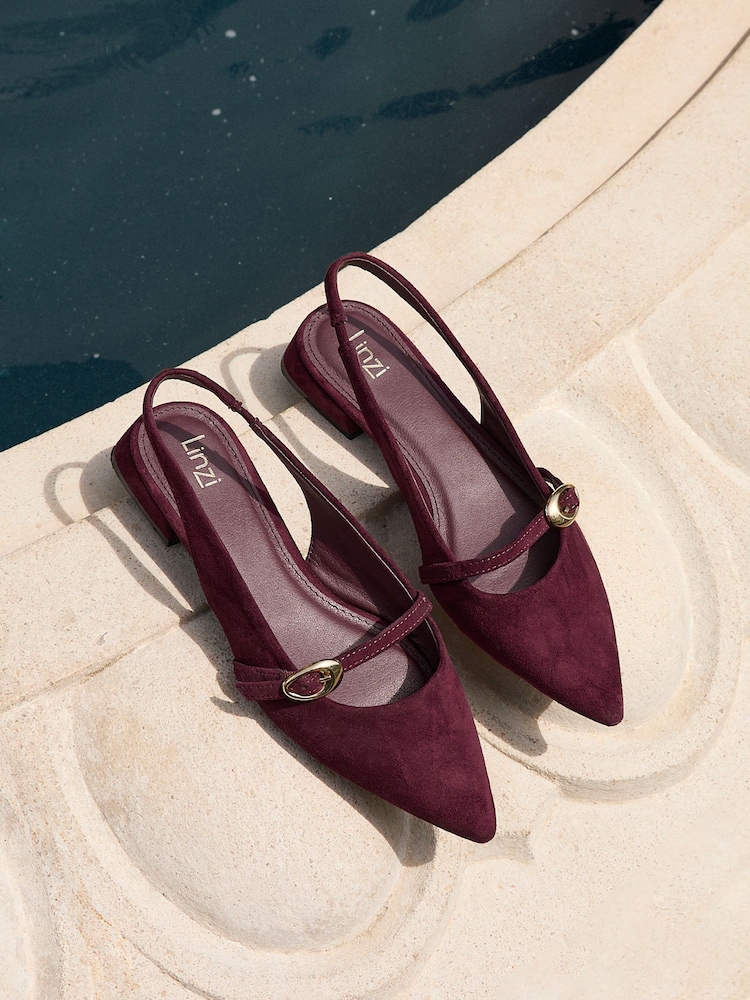Linzi Red Align Pointed Toe Ballet Flats With Buckle Detail - Image 2 of 6