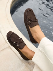 Linzi Brown Suede Relevant Boat Style Loafers - Image 1 of 5