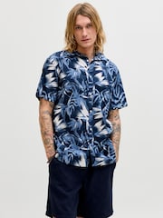 JACK & JONES Navy Blue Short Sleeve Printed Shirt - Image 1 of 7