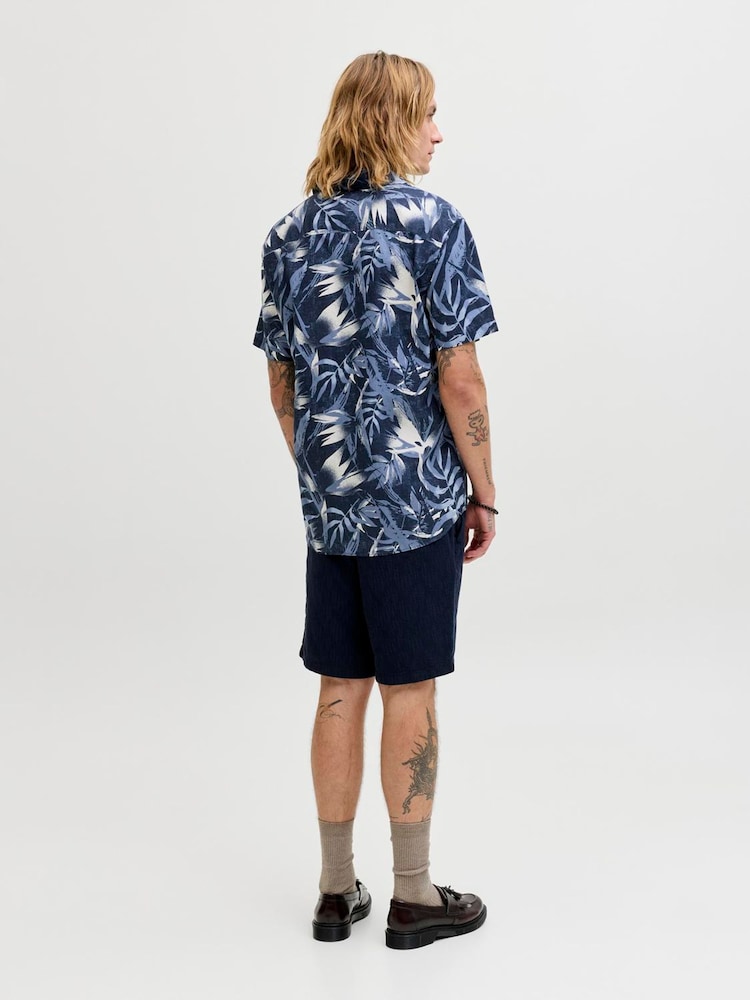 JACK & JONES Navy Blue Short Sleeve Printed Shirt - Image 2 of 7 JACK & JONES Navy Blue Short Sleeve Printed Shirt - Image 2 of 7