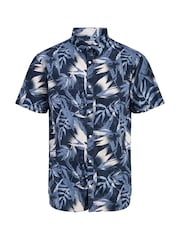 JACK & JONES Navy Blue Short Sleeve Printed Shirt - Image 6 of 7