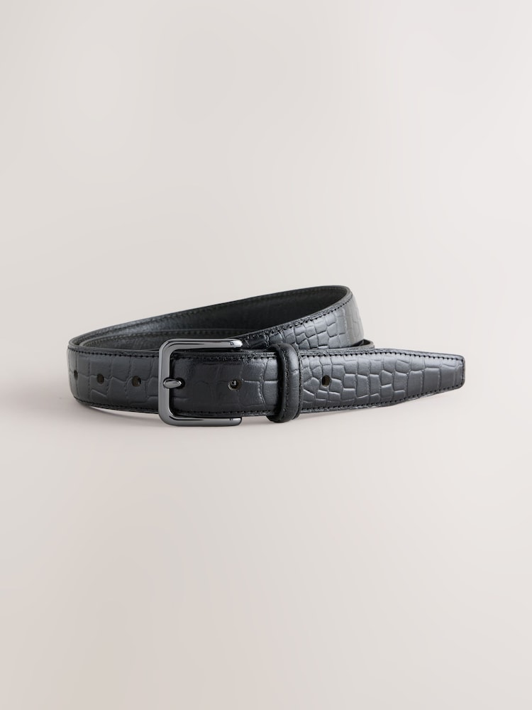 Black Crocodile Embossed Leather Belt - Image 2 of 4 Black Crocodile Embossed Leather Belt - Image 2 of 4