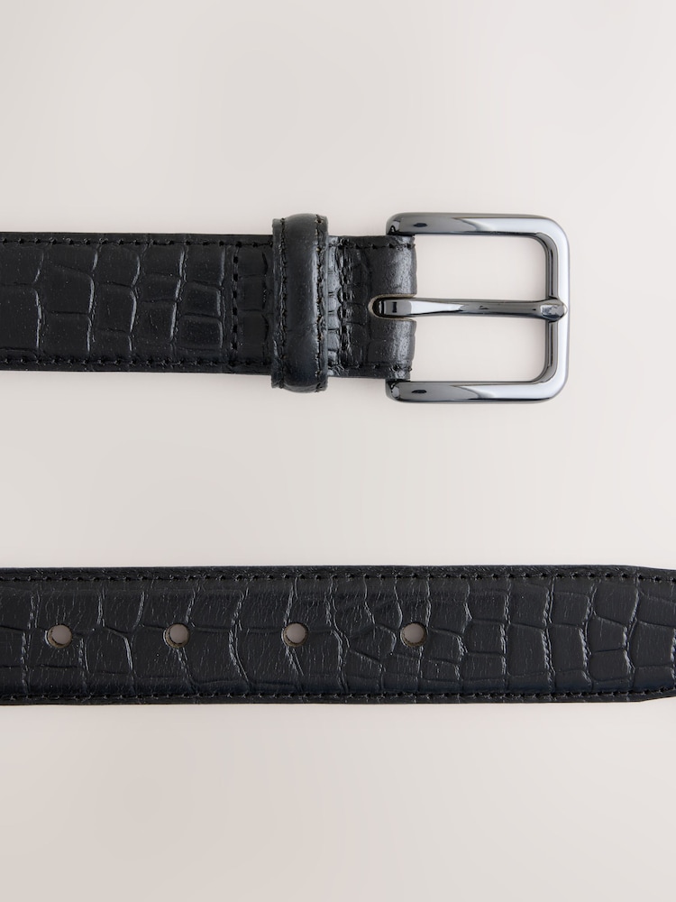 Black Crocodile Embossed Leather Belt - Image 4 of 4 Black Crocodile Embossed Leather Belt - Image 4 of 4