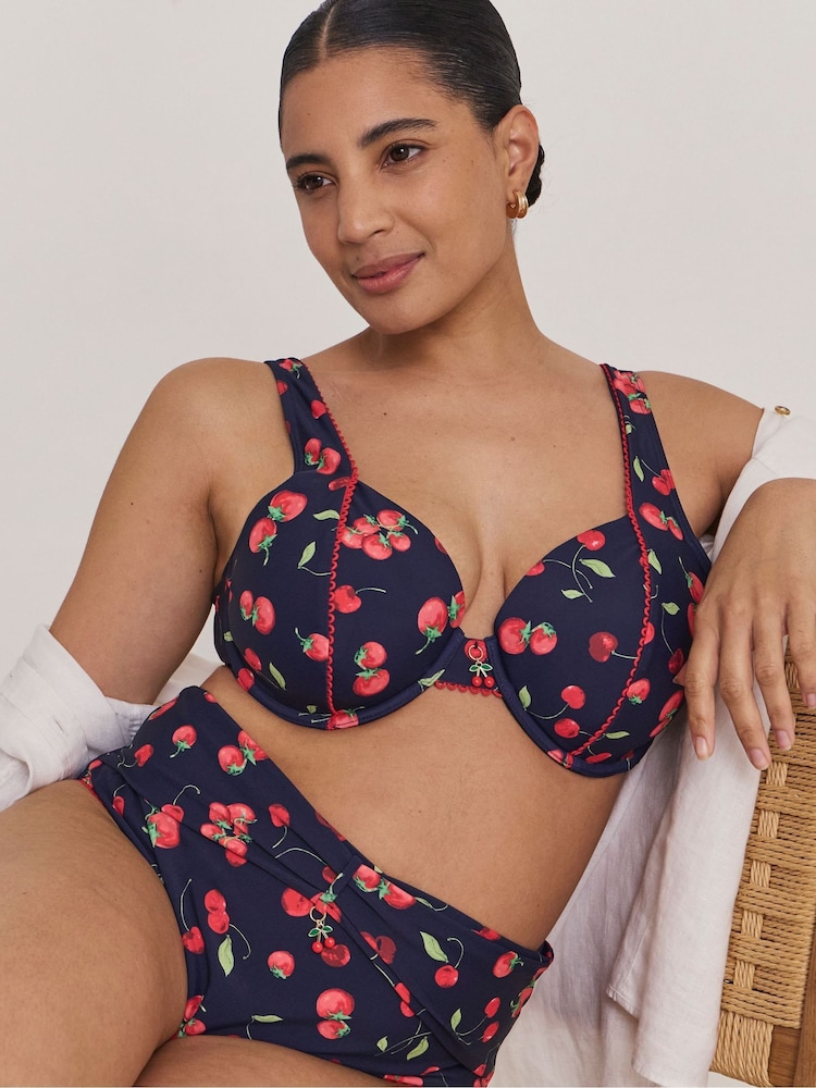 Simply Be Blue Cherry Print Underwired Bikini Top - Image 1 of 4
