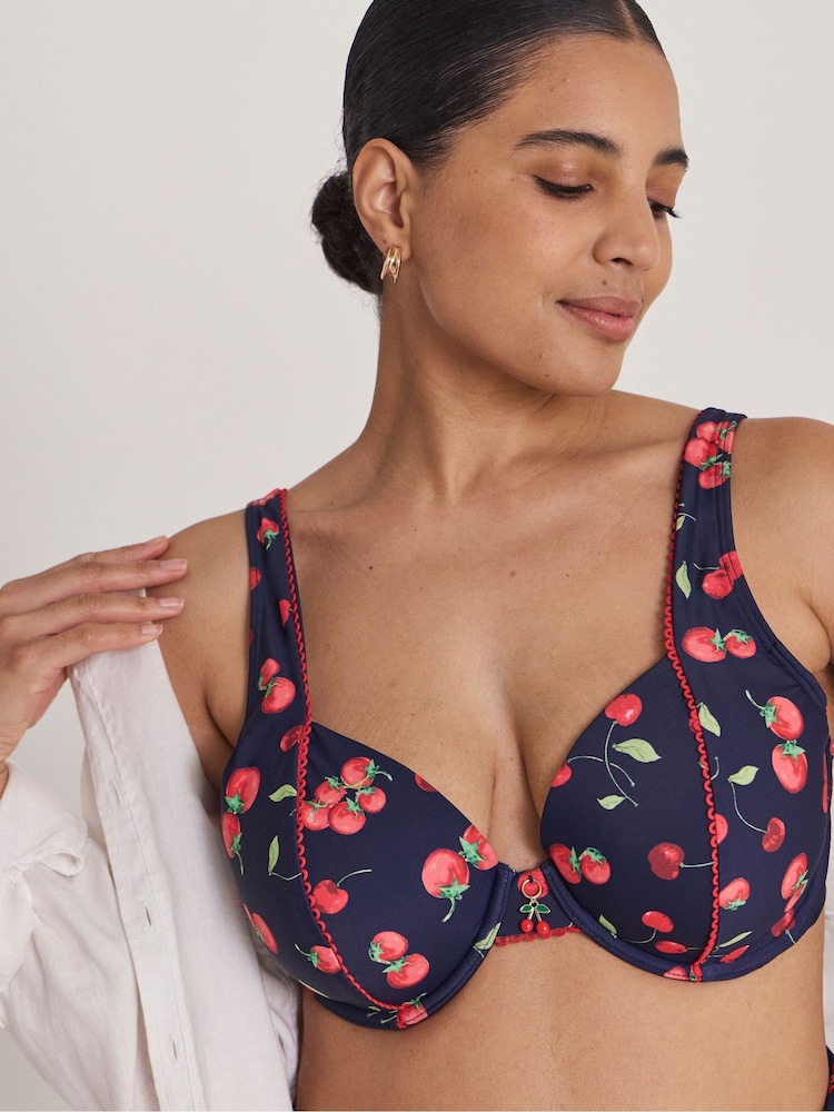 Simply Be Blue Cherry Print Underwired Bikini Top - Image 4 of 4