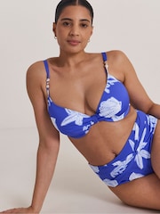 Simply Be Blue Twist Front Underwired Shell Print Bikini Top - Image 1 of 4