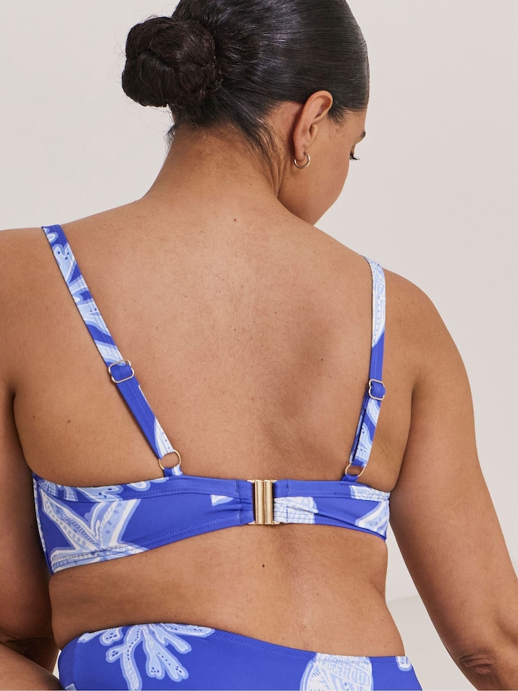 Simply Be Blue Twist Front Underwired Shell Print Bikini Top - Image 2 of 4