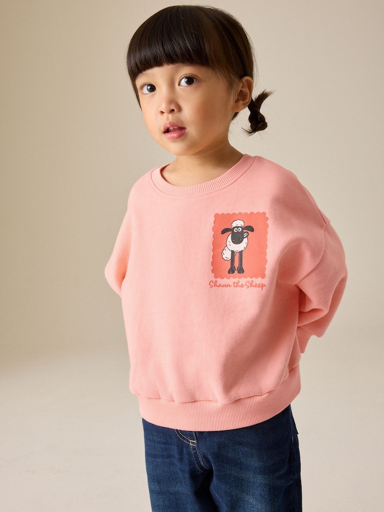 Coral Pink Shaun the Sheep Crew Neck Sweatshirt (9mths-7yrs) - Image 2 of 8 Coral Pink Shaun the Sheep Crew Neck Sweatshirt (9mths-7yrs) - Image 2 of 8