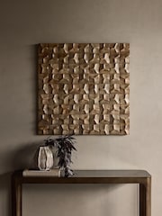 Libra Interiors Natural Carved Wooden Mosaic Geometric Wall Art 90x90cm - Image 1 of 5