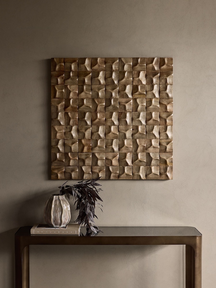 Libra Interiors Natural Carved Wooden Mosaic Geometric Wall Art 90x90cm - Image 1 of 5 Libra Interiors Natural Carved Wooden Mosaic Geometric Wall Art 90x90cm - Image 1 of 5