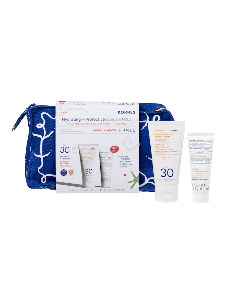 Korres Naked Summers x Korres Yoghurt Sunscreen SPF 30 50ml  Greek Yoghurt Probiotic Cleanser 20ml - Image 1 of 4