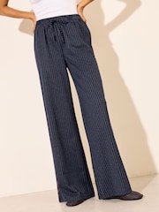 Friends Like These Navy Pinstripe Elasticated Waist Wide Leg Trousers - Image 4 of 6