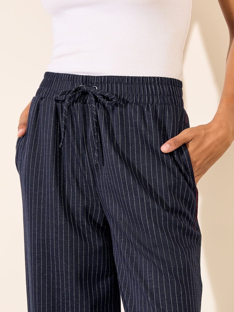 Friends Like These Navy Pinstripe Elasticated Waist Wide Leg Trousers - Image 6 of 6 Friends Like These Navy Pinstripe Elasticated Waist Wide Leg Trousers - Image 6 of 6