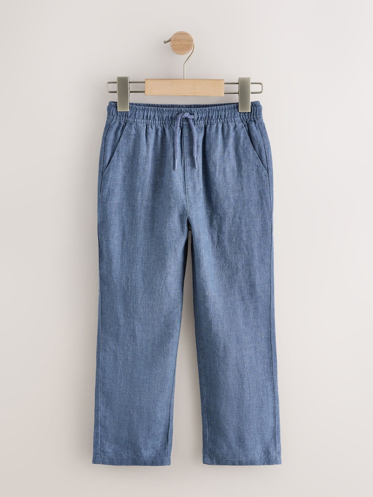 Көк - 100% Linen Pull On Trousers (3-16yrs) - 4суретінің 1 суреті