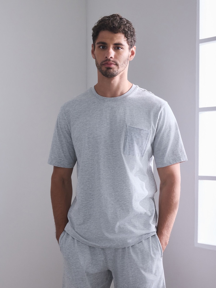 Grey Short Sleeve Jersey Pyjamas Set - Image 1 of 6 Grey Short Sleeve Jersey Pyjamas Set - Image 1 of 6