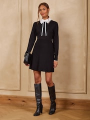 Love & Roses Black Lace Collared Tie Detail Knitted Mini Dress - Image 3 of 5
