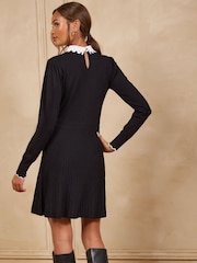 Love & Roses Black Lace Collared Tie Detail Knitted Mini Dress - Image 4 of 5
