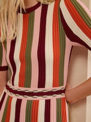 Love & Roses Multicoloured Striped Short Sleeve Knitted Midi Dress - Image 2 of 5