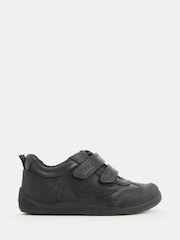 Start-Rite Black Hat-Trick Football Themed Scuff-Resistant Double Rip-Tape School Shoes - Image 1 of 6