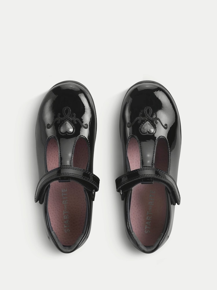 Start-Rite Black Gem Rip-Tape T-Bar Smart School Shoes With Heart Gem Detail - Image 2 of 6 Start-Rite Black Gem Rip-Tape T-Bar Smart School Shoes With Heart Gem Detail - Image 2 of 6