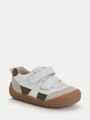 Start-Rite White Duel Double Bar Rip-Tape Sporty Trainer Style First Walking Shoes - Image 3 of 7