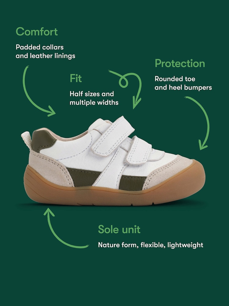 Start-Rite White Duel Double Bar Rip-Tape Sporty Trainer Style First Walking Shoes - Image 7 of 7