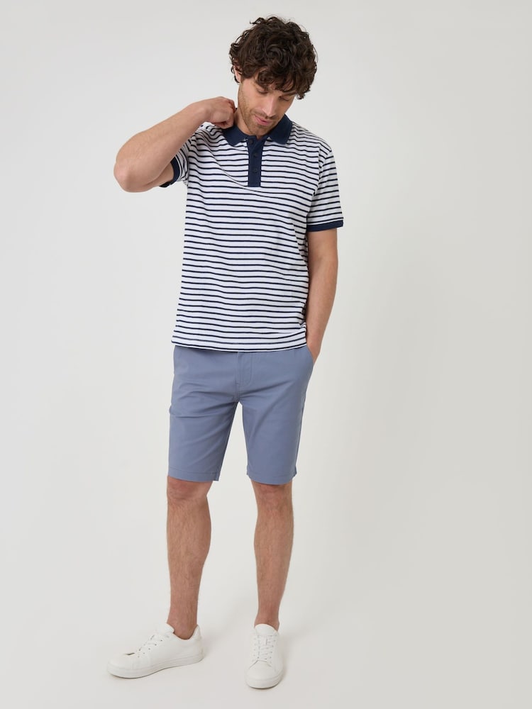 Threadbare Blue Popcorn Stripe Cotton Polo Shirt - Image 4 of 4