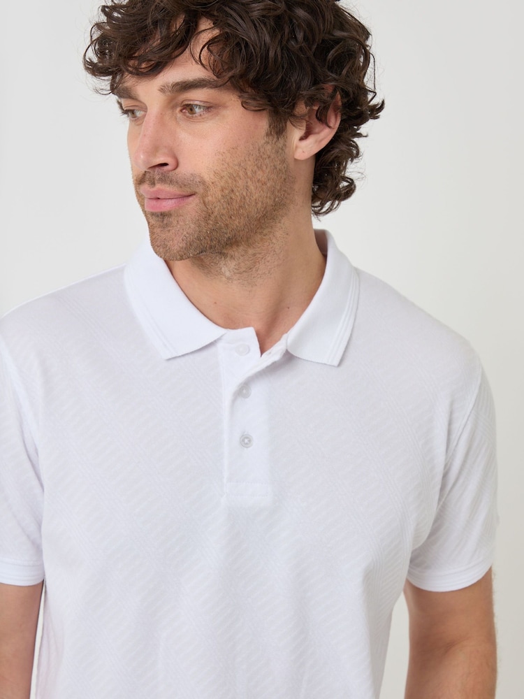 Threadbare White Textured Cotton Polo Shirt - Image 1 of 4 Threadbare White Textured Cotton Polo Shirt - Image 1 of 4