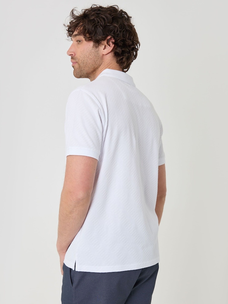 Threadbare White Textured Cotton Polo Shirt - Image 4 of 4 Threadbare White Textured Cotton Polo Shirt - Image 4 of 4