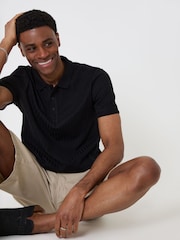 Threadbare Black Textured Cotton Polo Shirt - Image 1 of 5
