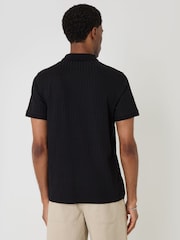 Threadbare Black Textured Cotton Polo Shirt - Image 3 of 5