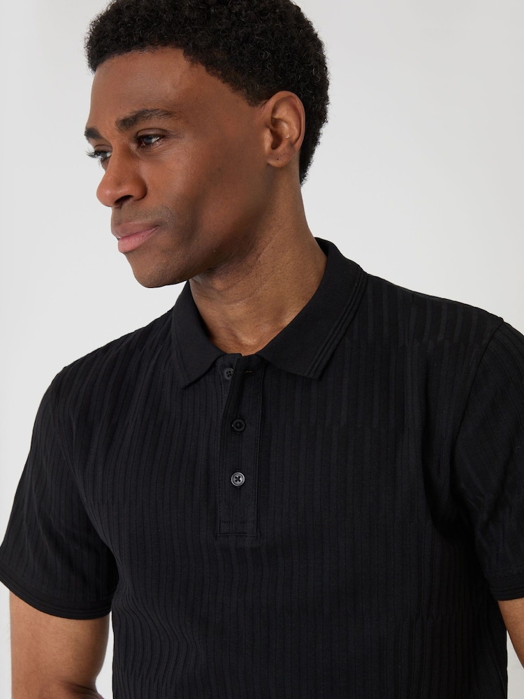 Threadbare Black Textured Cotton Polo Shirt - Image 5 of 5 Threadbare Black Textured Cotton Polo Shirt - Image 5 of 5