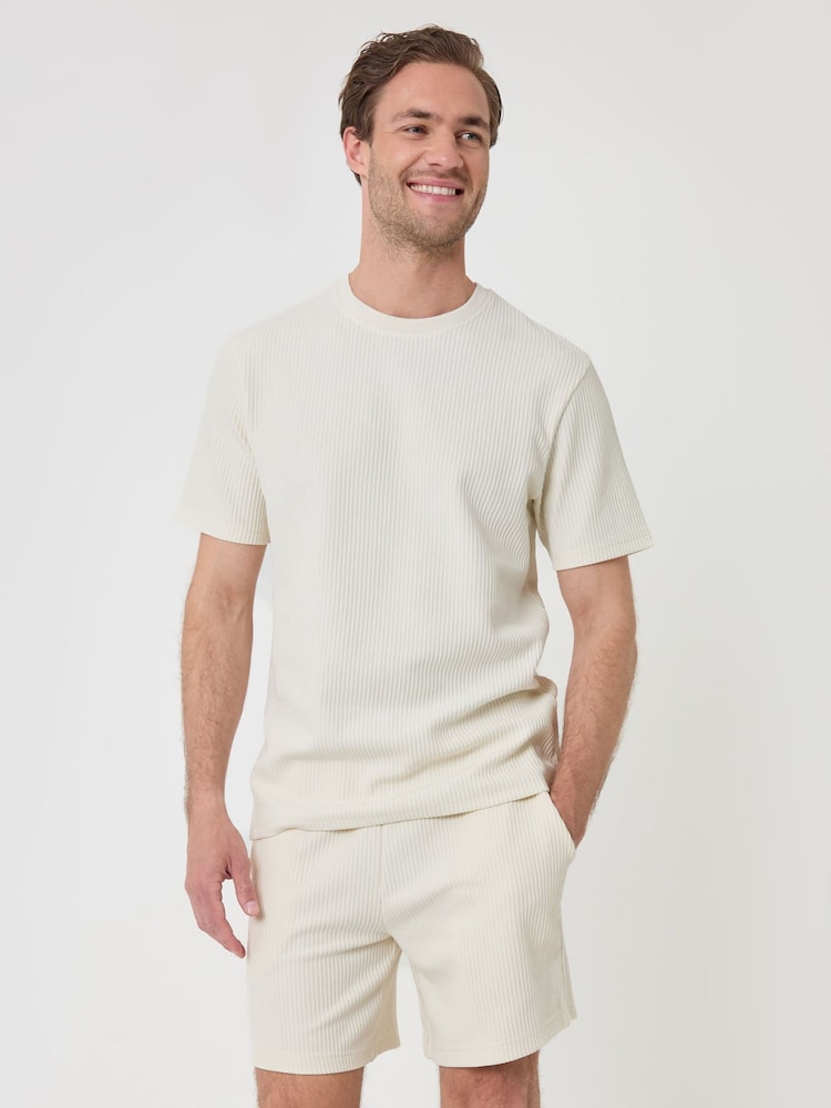 Threadbare Cream Ribbed Shorts - Image 1 of 4