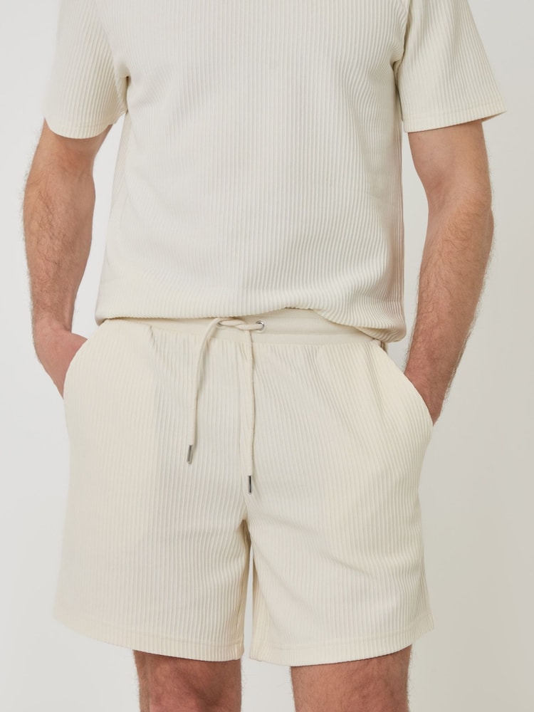Threadbare Cream Ribbed Shorts - Image 4 of 4
