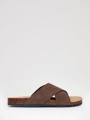 Threadbare Brown Faux Suede Cross Strap Sandals - Image 1 of 4