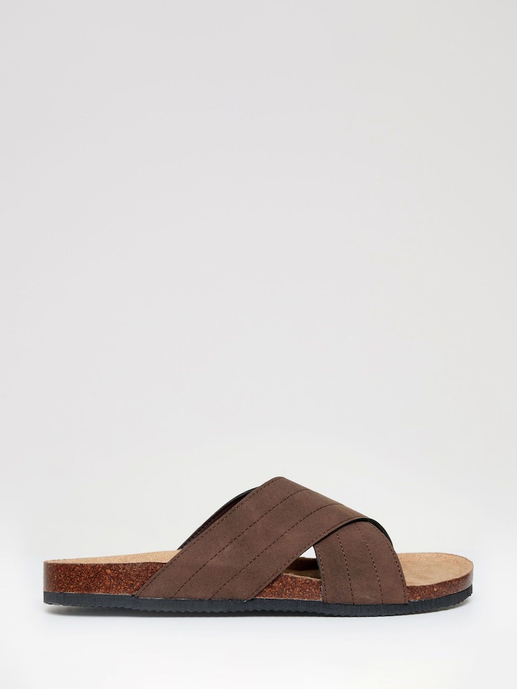 Threadbare Brown Faux Suede Cross Strap Sandals - Image 1 of 4