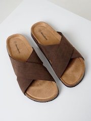 Threadbare Brown Faux Suede Cross Strap Sandals - Image 2 of 4